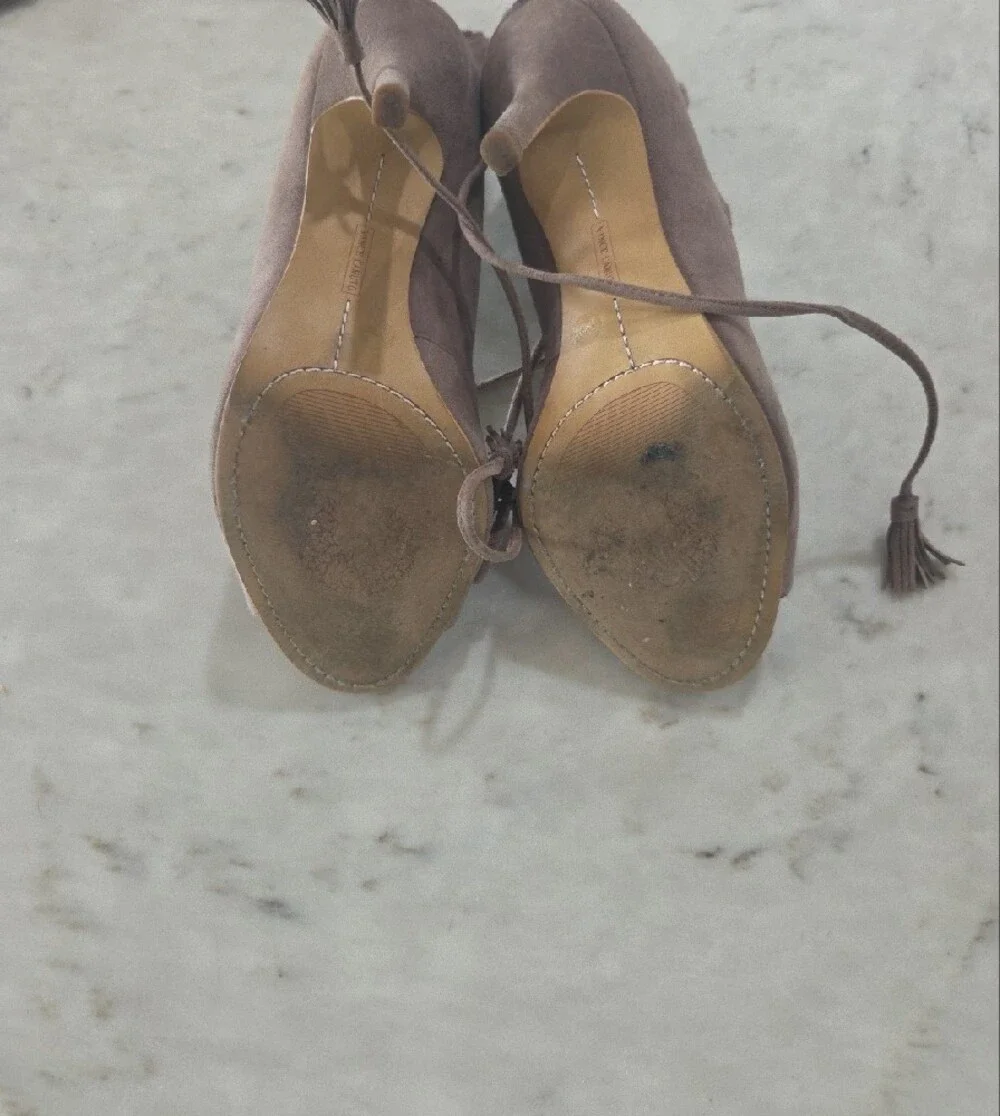 Vince Camuto Lace-Up Peep Toe Block Heel Sandals in Mauve